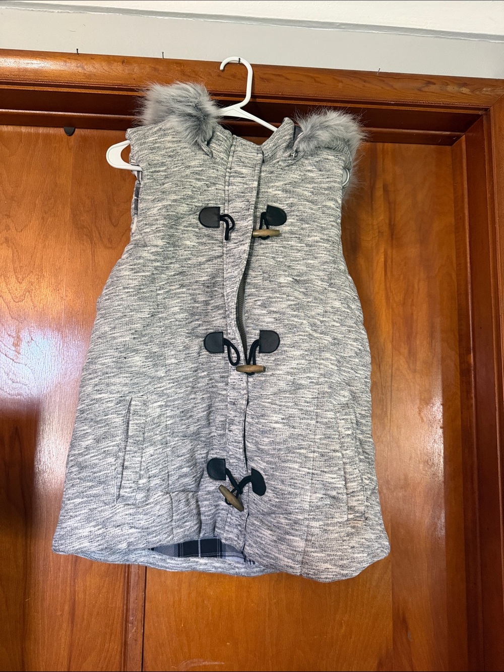 Maurices Gray Faux-Fur Hooded Toggle Vest
